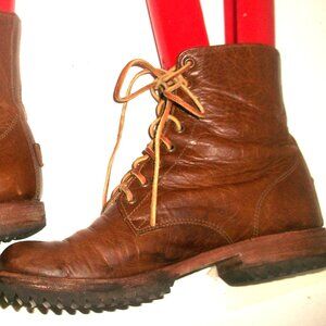 Jim Barnier Eco-Friendly Artisanal Rustic Brown Leather Lace-Up Hobo Boots